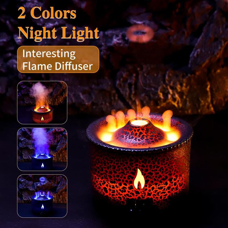 Essential Oil Diffuser with Simulated Flame & Volcano Light Effects, 1 Piece Flame Diffuser with Night Light & Remote Control, S