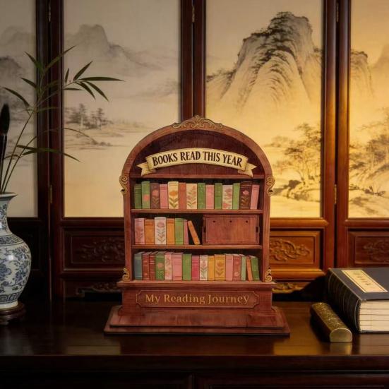 Contador de Livros Lidos Este Ano Placa de Rastreamento de Leitura de Madeira para Estante Decoração de Biblioteca Presentes Literários para Amantes de Livros Leitora Compulsiva Mulheres Professor