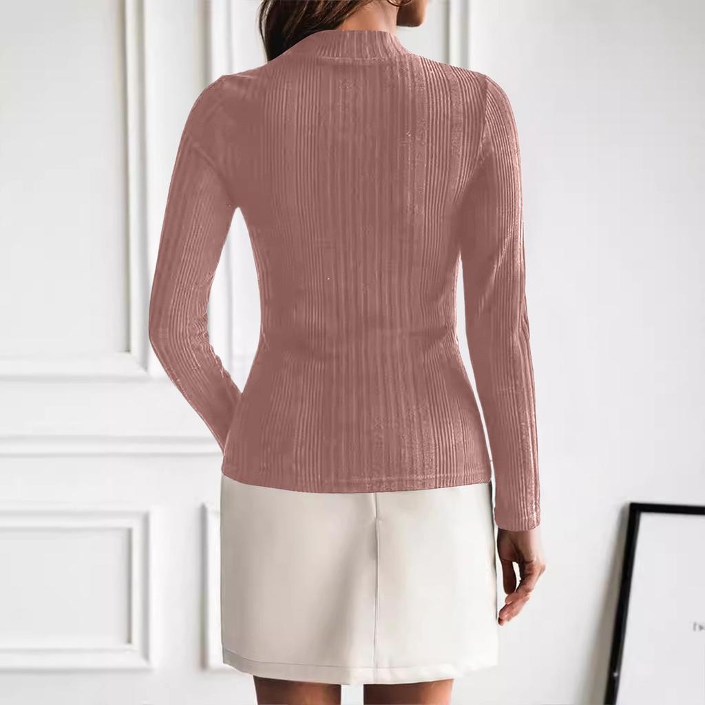 Women's Casual Fashion Slim Turtleneck Button Decoration Bottoming Shirt Top