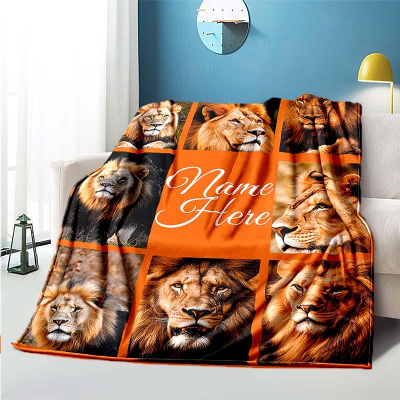 Lion Customize Your Name Blanket Used For Chair Office Sofa Bed Camping Soft And Warm Giving Friends And Relatives Birthday Graduation Gift