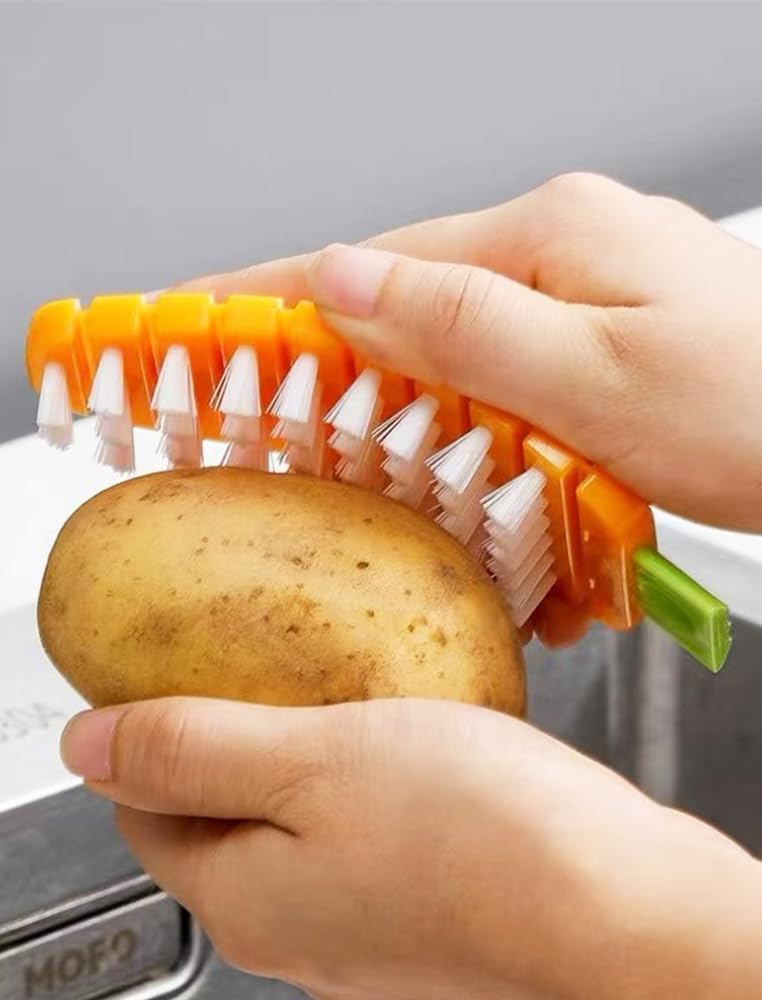 2Pcs Flexible Vegetable Cleaning Brush - Multi-Surface Scrubber for Potato/Carrot, Bendable Handle Kitchen Tool, Space-Saving Design for Home