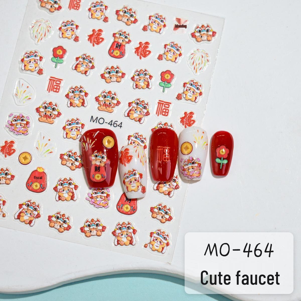 

Милые 3D наклейки для ногтей на Новый год с танцем льва и фейерверками