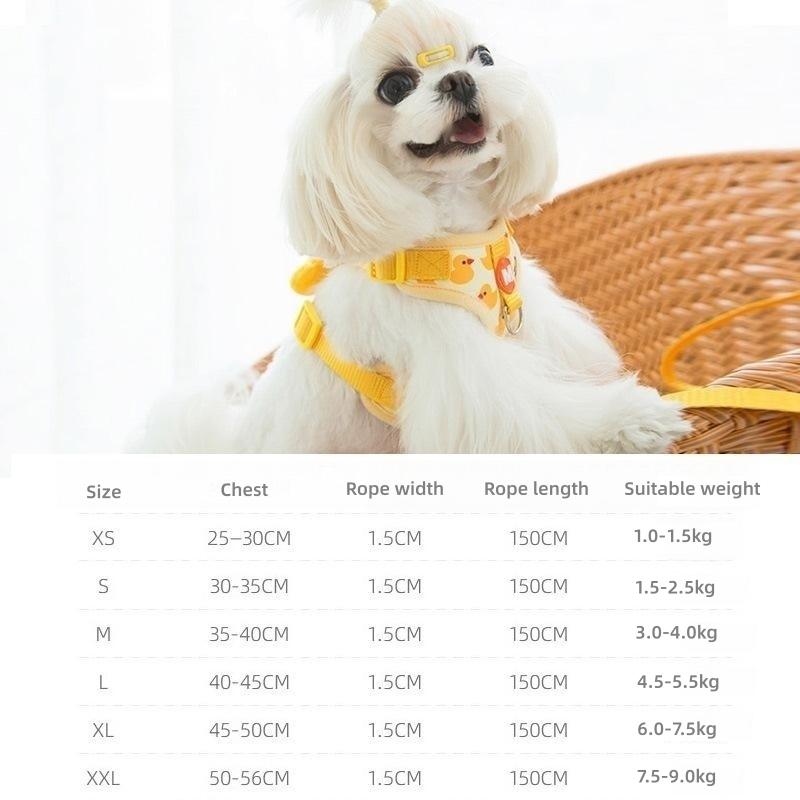 Classic Cartoon Duck Dog Harness and Leash Set Adjustable Puppy Collar Strap Pet Cat Harness Vest for French Bulldog Walking Accessories