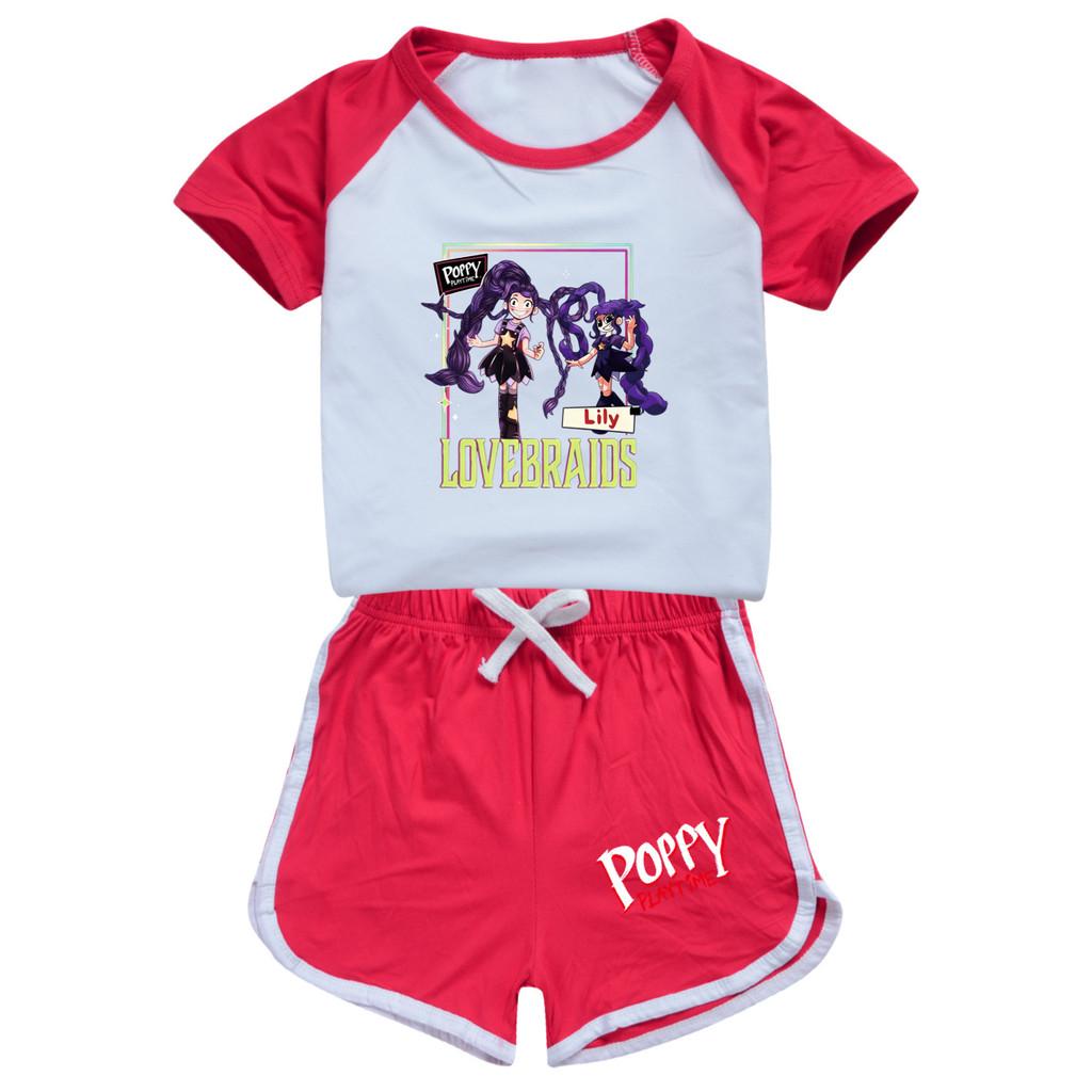 5594 Kids Girls Outdoor Lily Lovebraids Print T-shirt Pants Tracksuit Sets 100cm красный