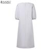ZANZEA Vestido Casual Feminino de Manga 3/4 Solto com Estampa de Gola Redonda