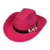 Unisex Western Cowboy Hat Wide Brim Roll‑Up Brim Double‑Top Felt Fedora Hat,10 Colors,Multiple Optional Detachable Hat Bands