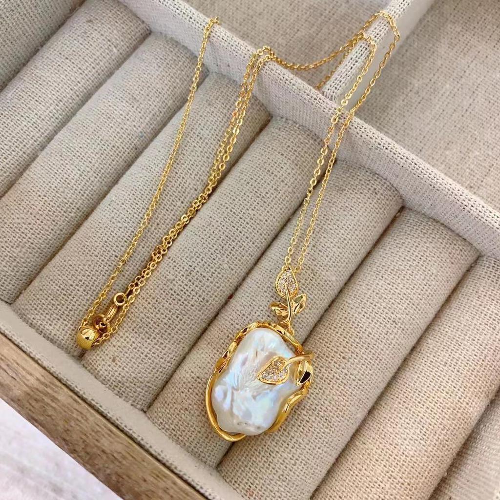 Baroque Pendant, Freshwater Pearl Necklace, Collarbone Chain, Women'S French Light Luxury 22K High-End Pendant Chain.