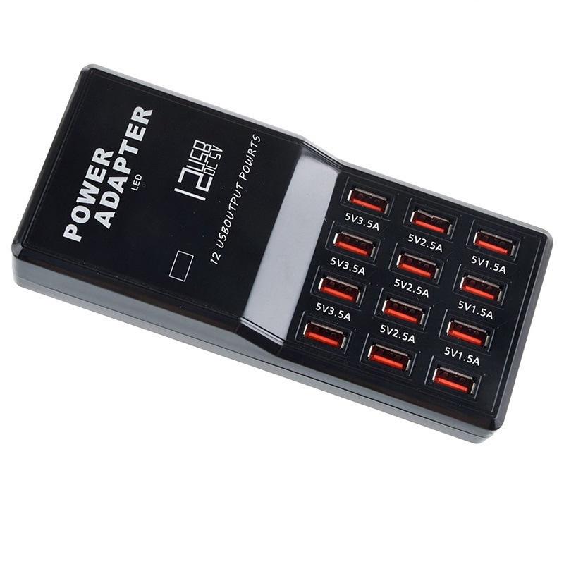 12-Port USB Charger - Simultaneous Fast Charging Power Adapter (5V 2A/1A) EU Plug