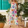 Salopette Vintage en Coton et Lin pour Femme, Imprimé Floral, Coupe Ample, Sans Manches, Jambes Larges, Combinaison Décontractée avec Bretelles Réglables