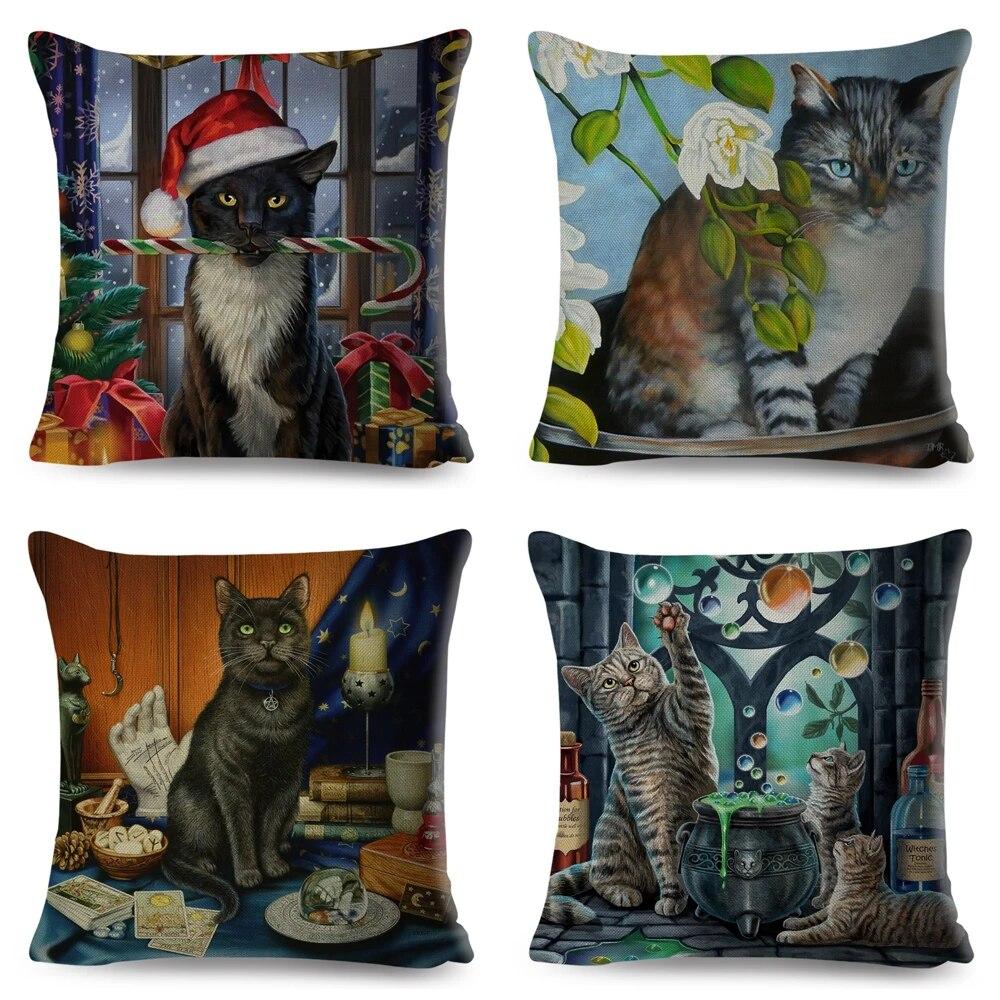 Pet Cartoon Animal Pillowcase Cute Watercolor Cat Cushion Cover Decor Sofa Home Car Children's Room Pillowcase