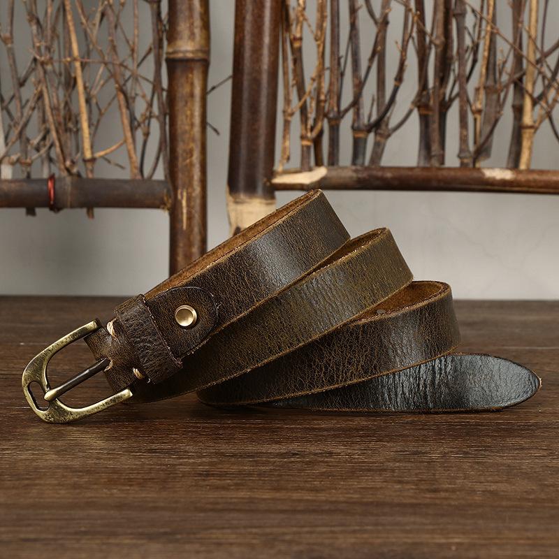 Washed Retro And Old Pure Cowhide Cracked Belt Women'S Genuine Leather Pin Buckle Trendy Personalized Denim Casual Belt Women'S