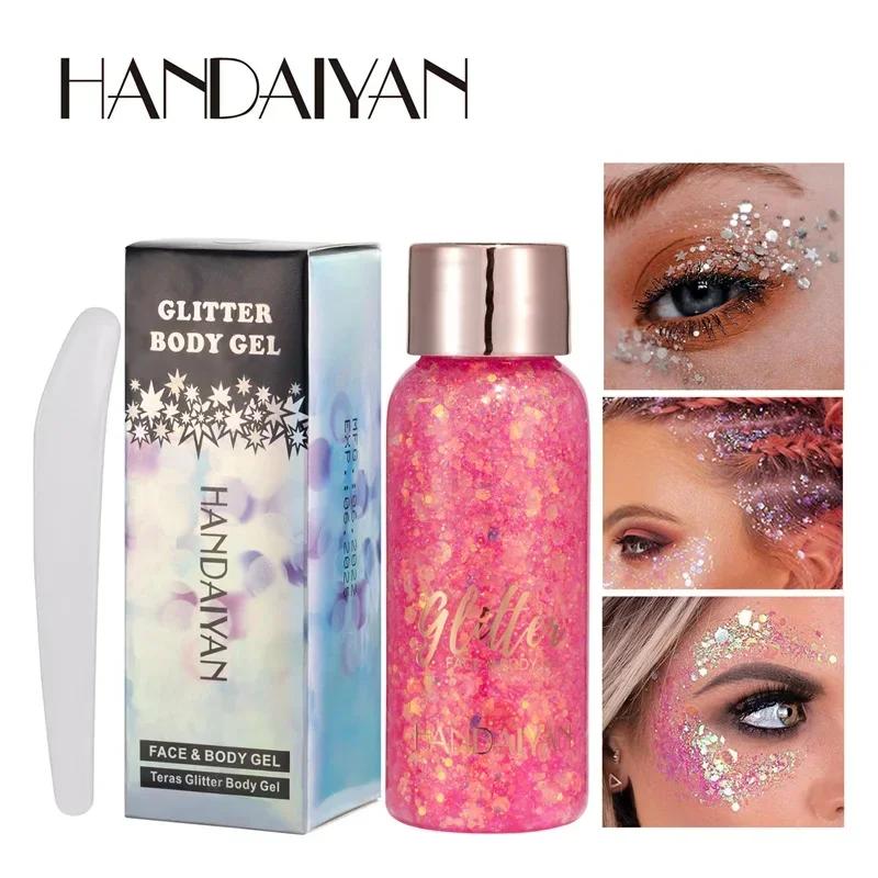 HANDAIYAN Autocollants à paillettes pour les yeux, les cheveux, le corps et le visage, Gel Art, paillettes amples, crème, bijoux en diamant, strass, maquillage, fête, Festival