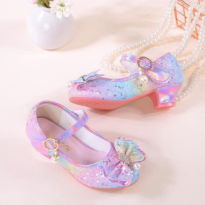 Girls Princess Single Shoes Glitter Low-Top PU Leather Kids All