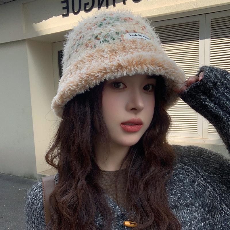 Fisherman Hat Women's Autumn and Winter Thickened Sweet Dopamine Color Matching Casual Face Showing Small Bucket Hat Versatile