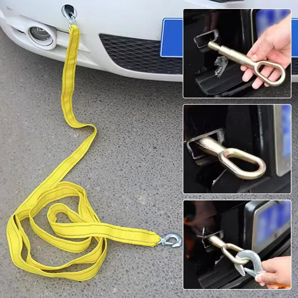 Nylon Car Towing Rope Heavy-Duty 3Meter 3 Ton Load-bearing Capacity High-Visibility Yellow Trailer Rescue Emergency Tow Strap