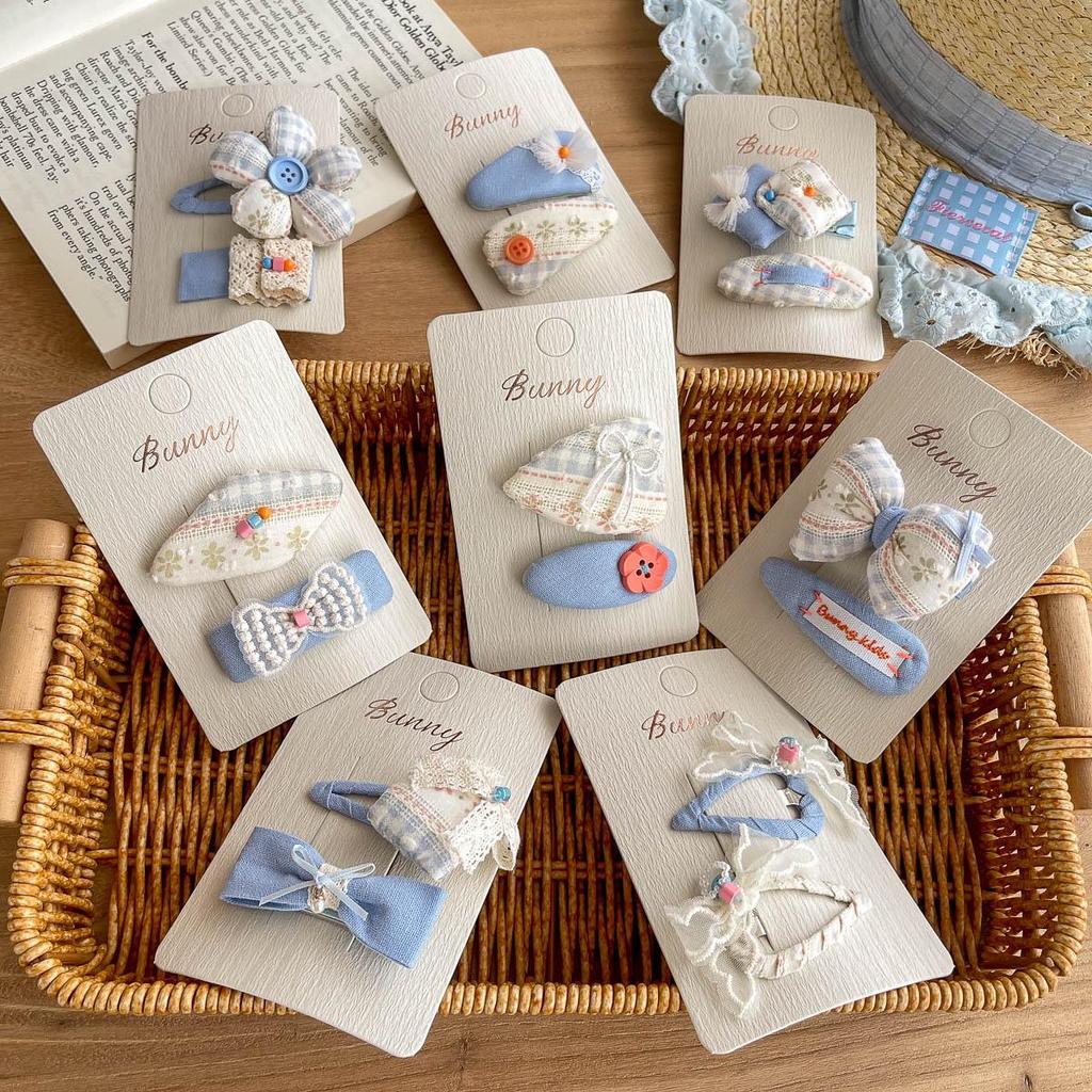 Bunny Blue Series Handmade Bow Button Hair Clip - Elegant Hair Accessory for Girls