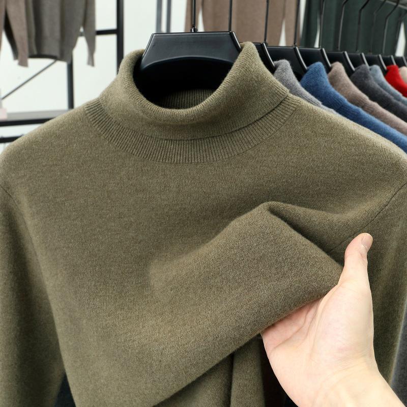 Men's 100% Pure Wool High Neck Loose Sweater - Warm, Thick Autumn/Winter Base Layer 