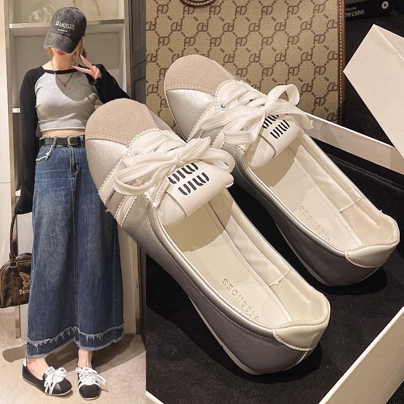 Women's French Ballet Flats: 2024 Summer Lace-up White Slip-on, Breathable Fashion Flats