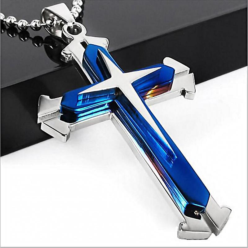 Ins New Cross Pendant Necklace For Men Simple Cool Zircon Black Gold Color Stainless Steel Chain Hip Hop Punk Jewelry Gift