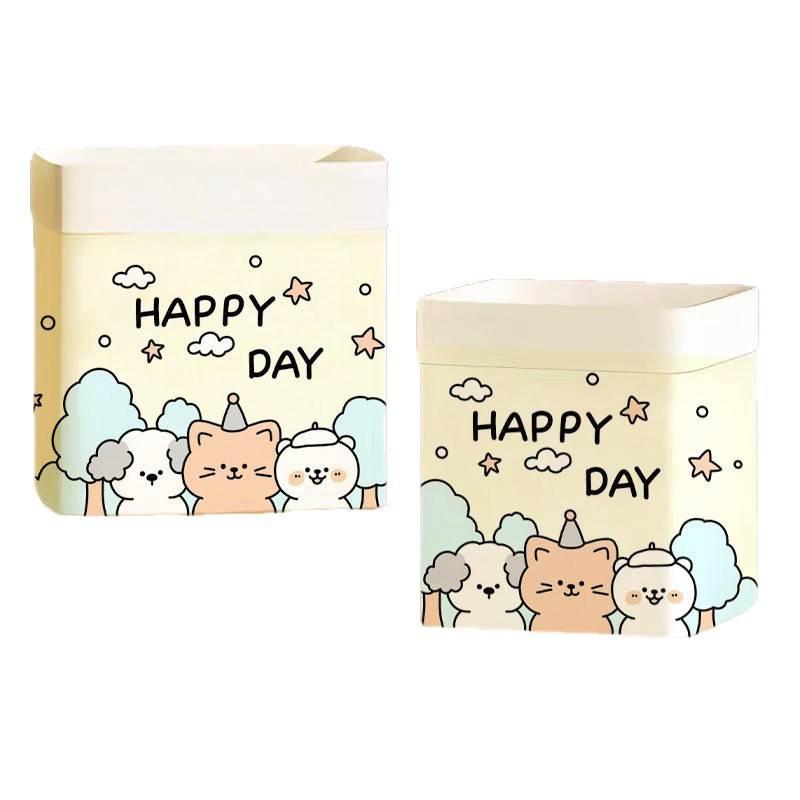 Portable Dual-Use Self-Standing Desktop Trash Can with Adhesive Backing