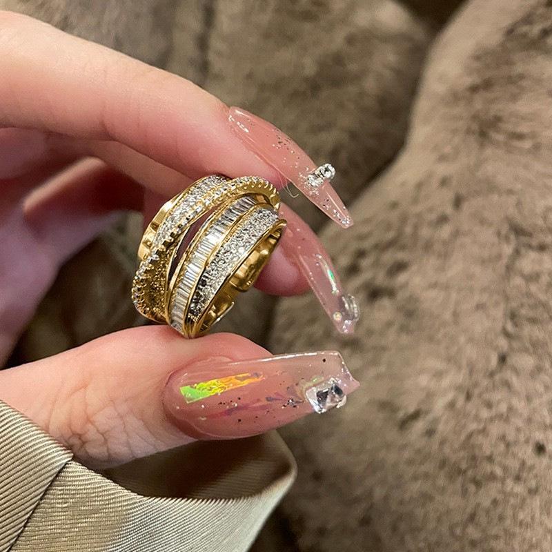 Elegant Rhinestone Zirconia Multi-layer Index Finger Ring for Women – Adjustable Designer Style