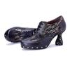 Johnature Handmade Genuine Leather Pumps Retro Patchwork Printed Rivet High Heels Women's Shoes