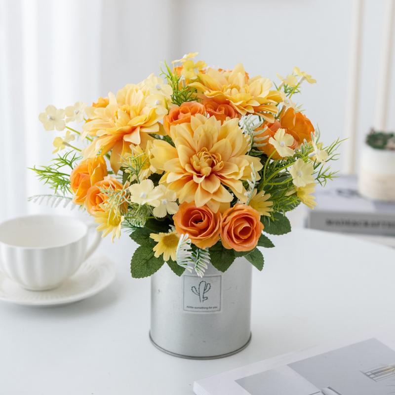 1Pc Artificial Rose Flowers Wedding Home Bedroom Decor Bridal Bouquet Garden Fake Silk Dahlia Hydrangeas Vase For Board Outdoors