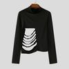 INCERUN Magliette intime casual aderenti a maniche lunghe con collo alto e cut-out con fasce da uomo