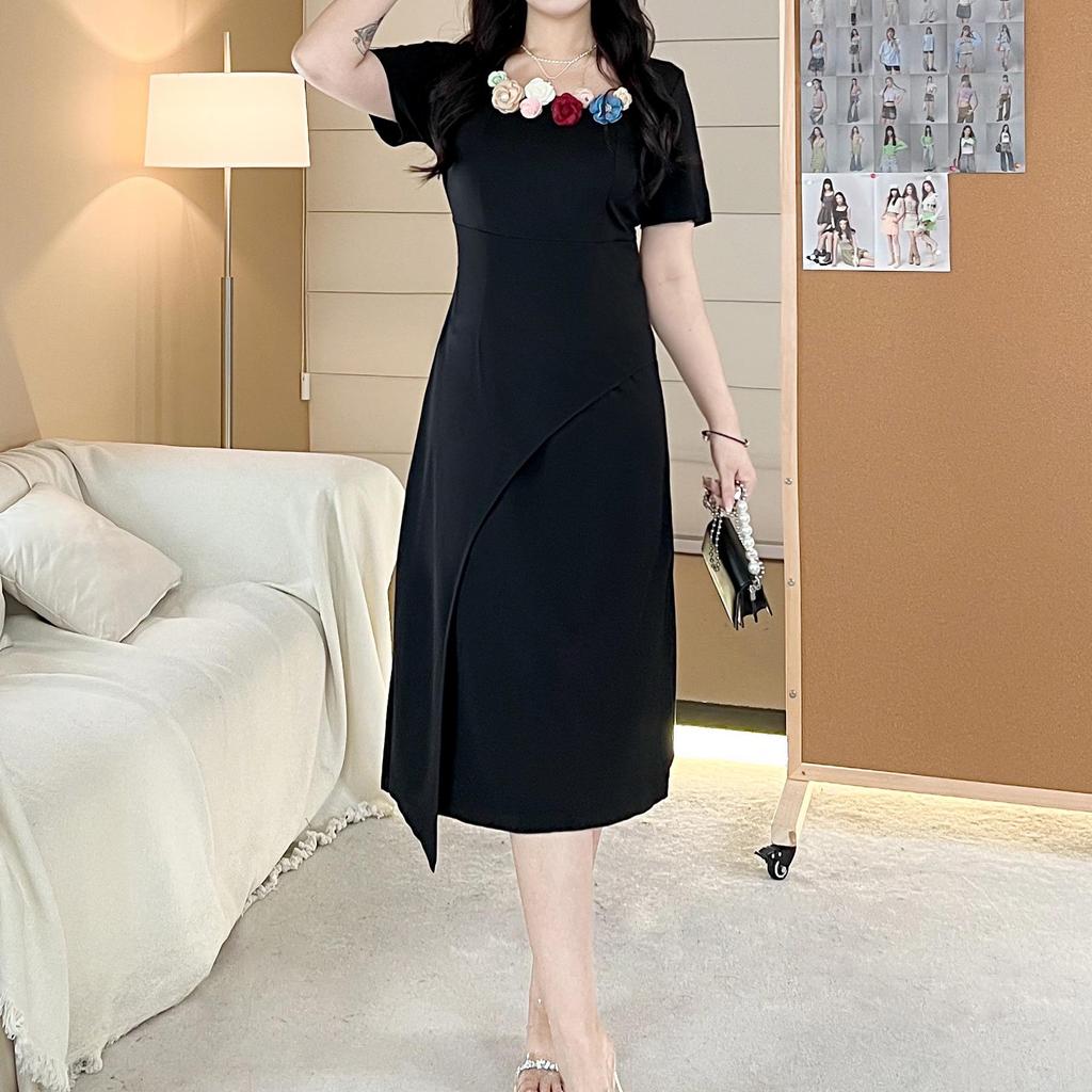 Summer Plus Size Korean-Style Floral Short Sleeve Dress for Casual Students