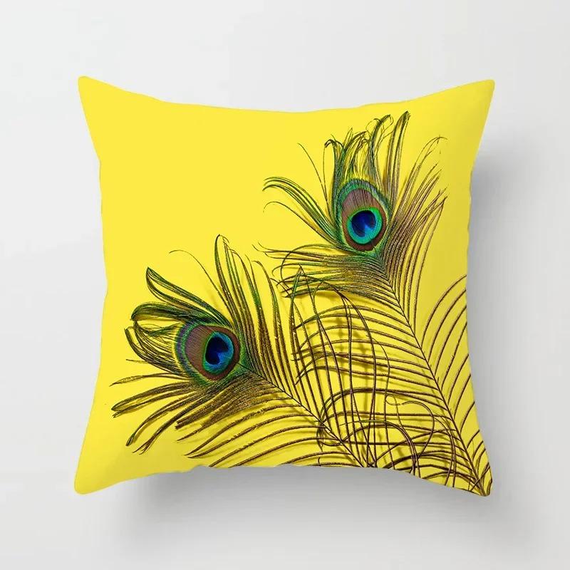 

Peacock Feather Pattern Polyester Cushion Cover Throw Pillow Decorative Cushion Pillow Cover Sofa Decorative Pillow Cover 16x16Inch
