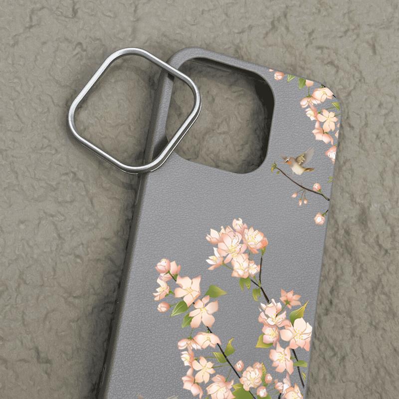 Cherry Blossom Pattern Leather Texture Slim Case for iPhone 16 Pro Max 15 Pro 14 Plus 13 12 11 Tpu Soft Shockproof Matte Solid Color Phone Cover