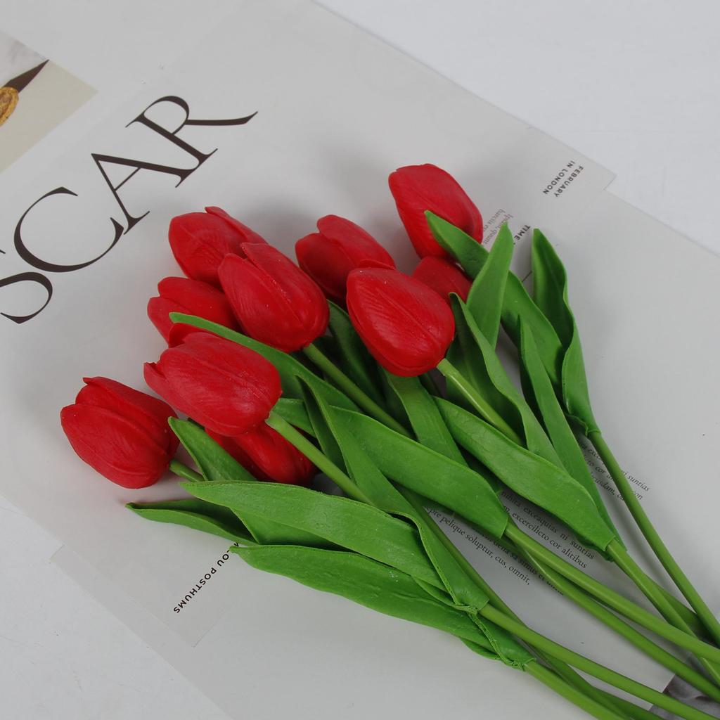 Mini High-Grade Artificial Tulip Flowers for Photography & Home Decor – Realistic Wet Feel Bouquets.