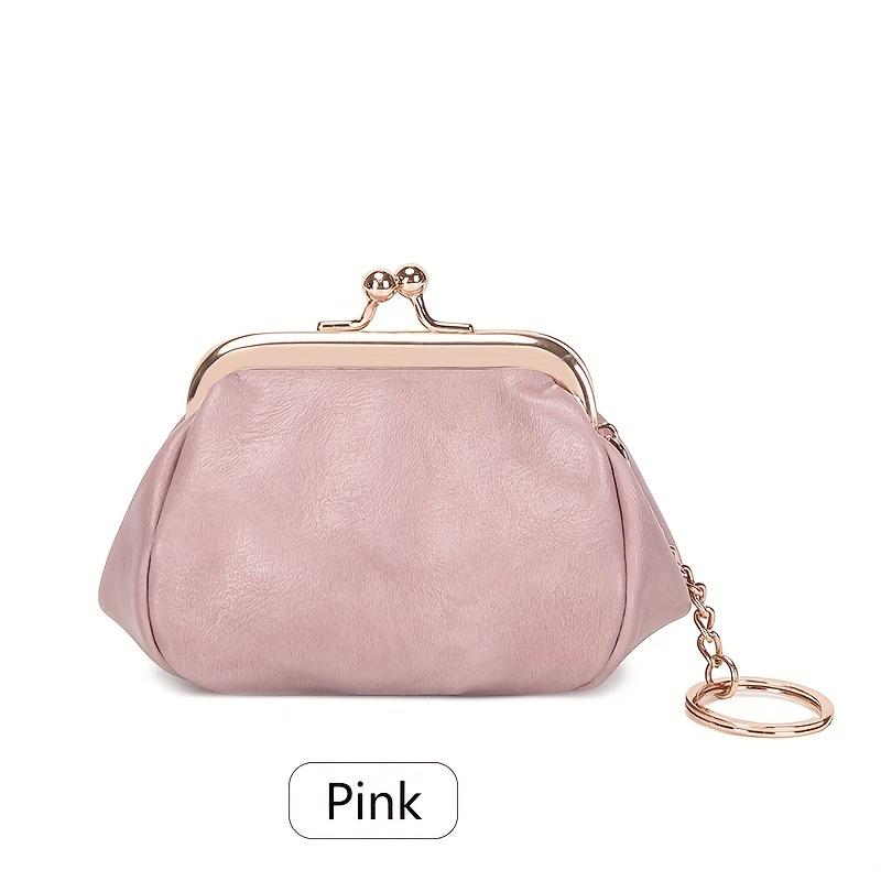 Portafoglio Mini Portamonete Vintage da Donna con Chiusura a Bacio e Portachiavi (Meccanismo di bacio), Design Minimalista ad Anello Rotondo