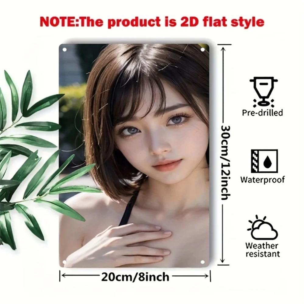 Anime Iron Wall Art Sign, Metal Female Portrait Decor for Home Bar Cafe Decor