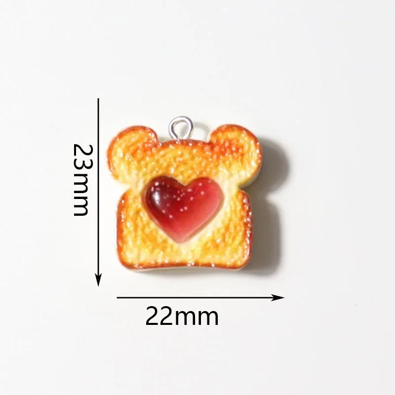 10Pcs Heart Bear Cat Animal Toast Bread Shape Charms Resin Claws Food Pendant For DIY Earring Necklace Keychain Jewelry Making