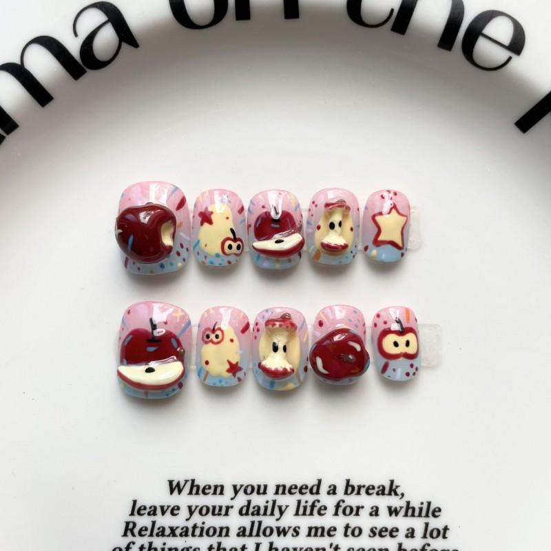 Cute Hand-Painted Press-On Nails Short Square Cat Eye Design Sweet Ins Style Nail Art Women