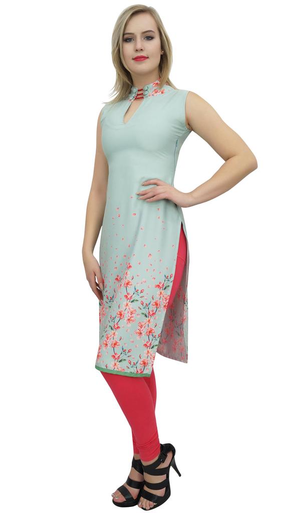 Bimba Women's Sleeveless Black Floral Printed Tunic Designer Kurta Kurti-10