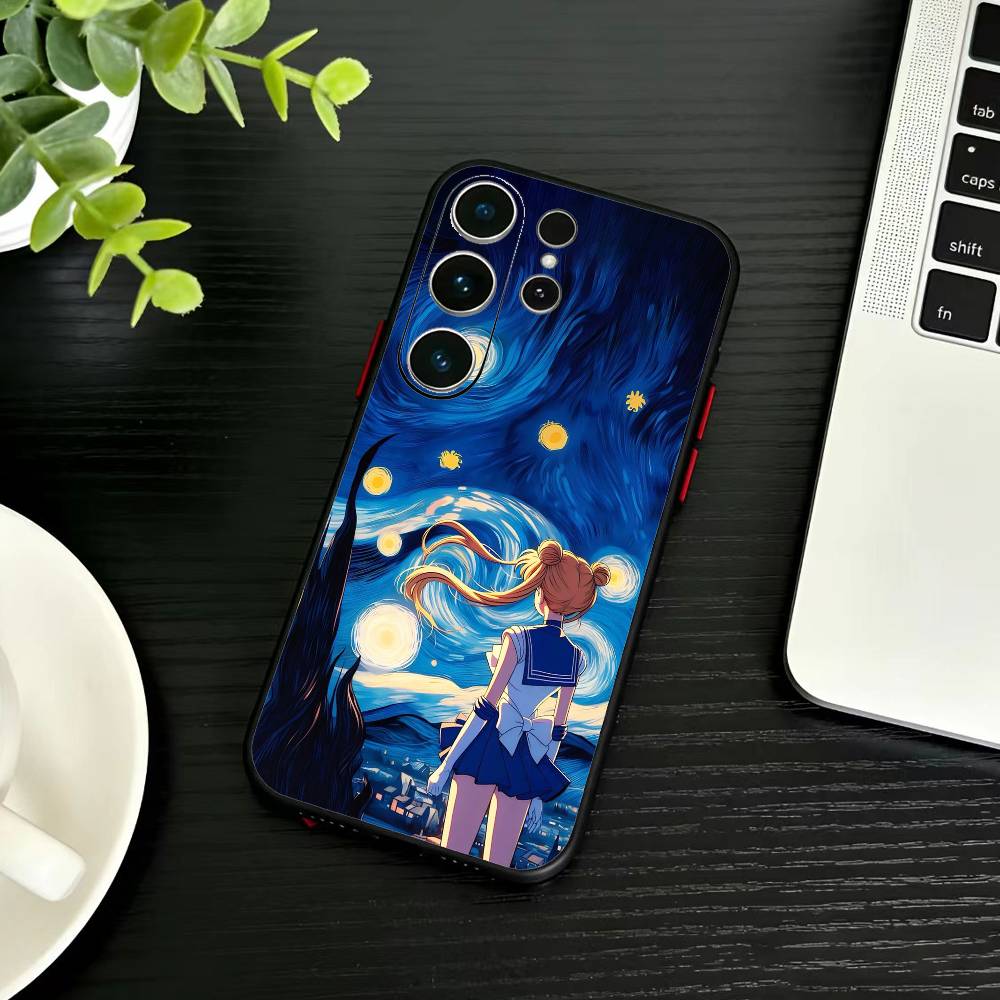 Cartoon G-Sailor M-Moons Phone Case For Samsung S26,S25,S24,S23,S22,S21,S20,Ultra,Plus,FE Black Soft Cover