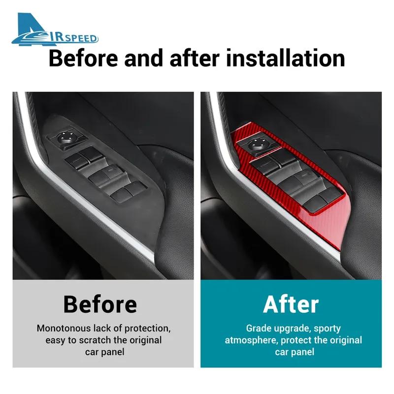 LHD RHD Car Window Lift Button Panel Trim Real Soft Carbon Fiber Sticker For Toyota RAV4 XA50 2024 2025
