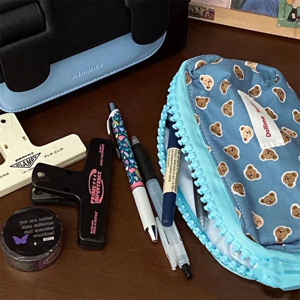 Big Zipper Pencil Case Little Bear Pencil Bag Minimalist Stationery Box  Makeup Bag