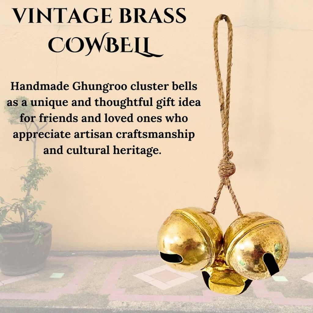 Glänzendes Glöckchen-Cluster aus Messing, 5er-Set, handgefertigte Kuhglocken aus Metall zum Aufhängen, Glücksbringer-Weihnachtsbaumdekoration