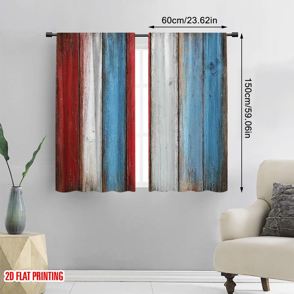 Set Of 2 Rustic Flat Printing Window Drapes French Flag Wood Wall Digital Printed Polyester Festive Holiday Booths Curtain