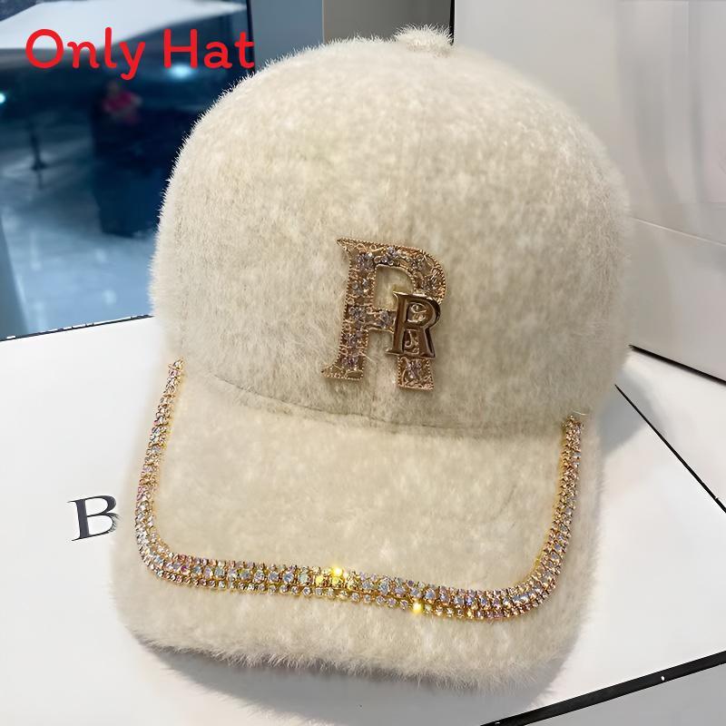 Water Drip Letter Baseball Cap With Rhinestones For Winter Warmth And Style
