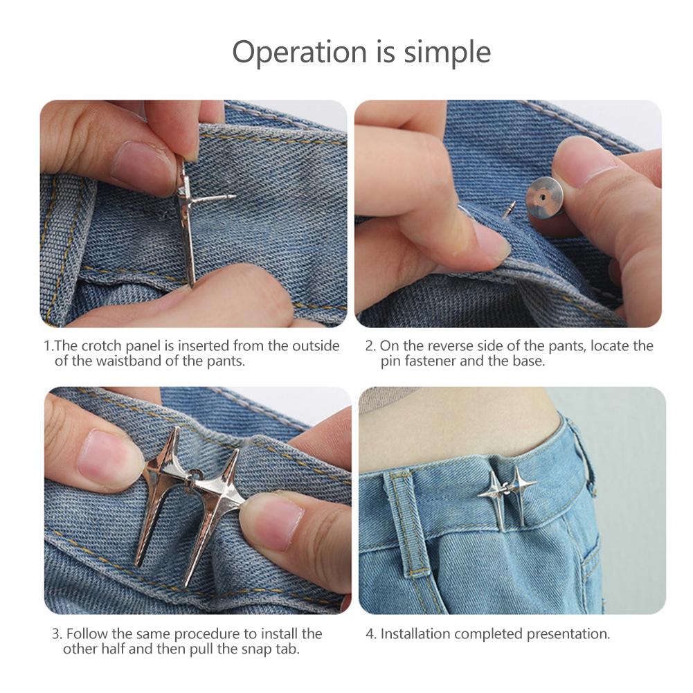 1Pc Adjustable Waist Buckle Cross Star Shape Jean Buttons Pins Detachable Metal Buttons Waist Tightener Clothing Accessories
