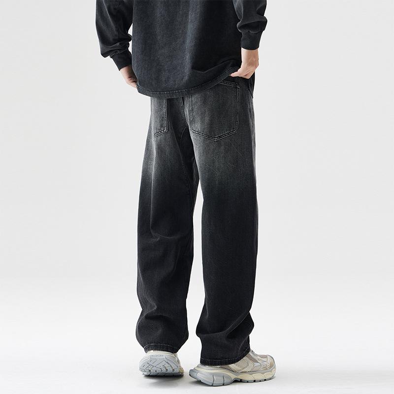 American black high street gradual change jeans men's autumn and winter tide brand loose washed straight pants old scimitar wide leg pants