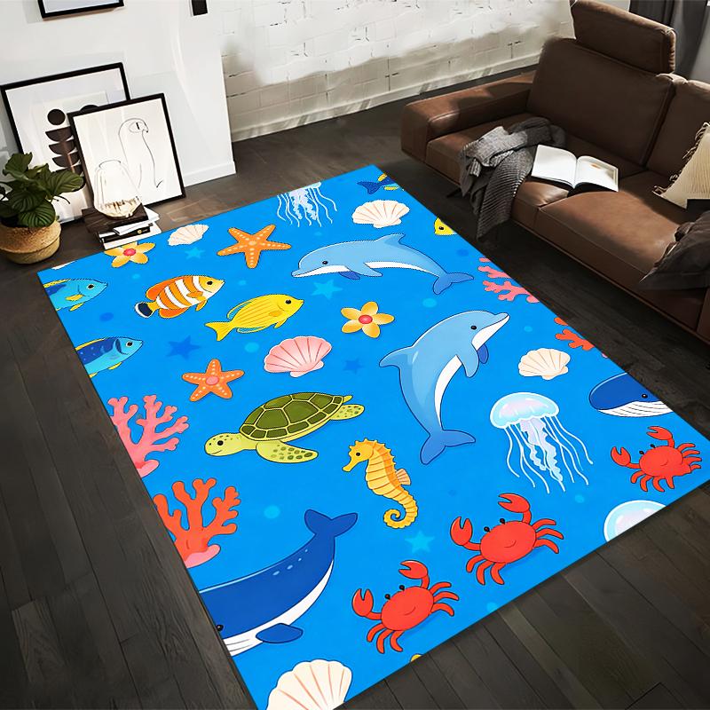 

Ocean-Themed Carpet with Dolphins, Starfish, Crabs, Sea Animals Prints Suitable for use as an anti-slip for living room bedroom sofas 40x60cm( 15x23in )