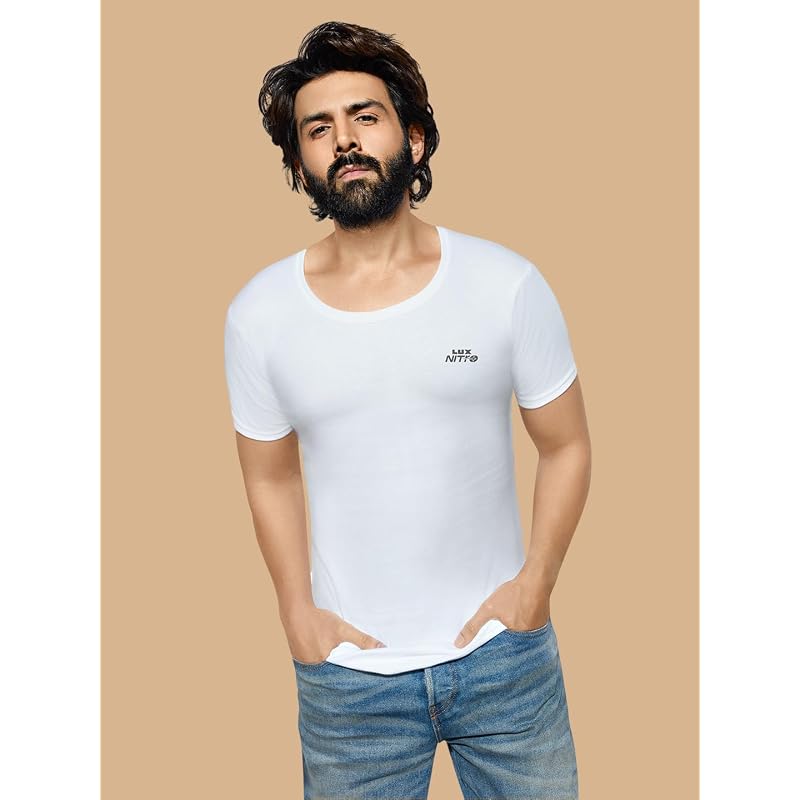 Lux Nitro Round Neck With Sleeve Vest For Men Premium Cotton Vest SweatAbsorbing & Tailored Undershirt Pack O