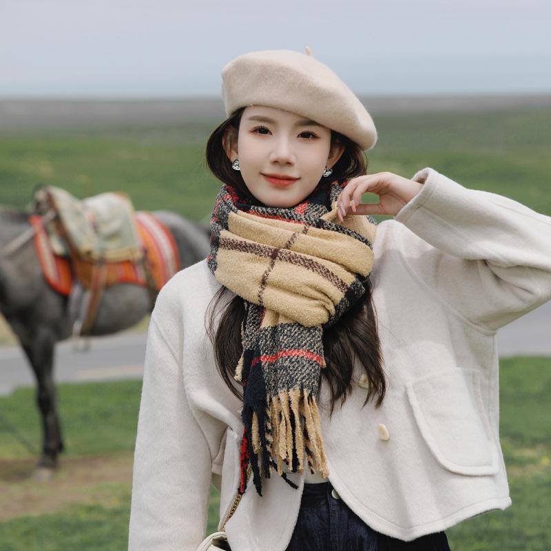 Plaid Simple Imitation Cashmere Scarf Women's New Autumn and Winter Korean Version Versatile Scarf Fashion Wear Thickened Warm Shawl