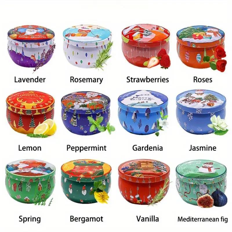 

12 шт./набор ароматических рождественских свечей, ароматические свечи в подарок для женщин, дорожные жестяные банки, ароматерапевтические свечи для подарка на день рождения