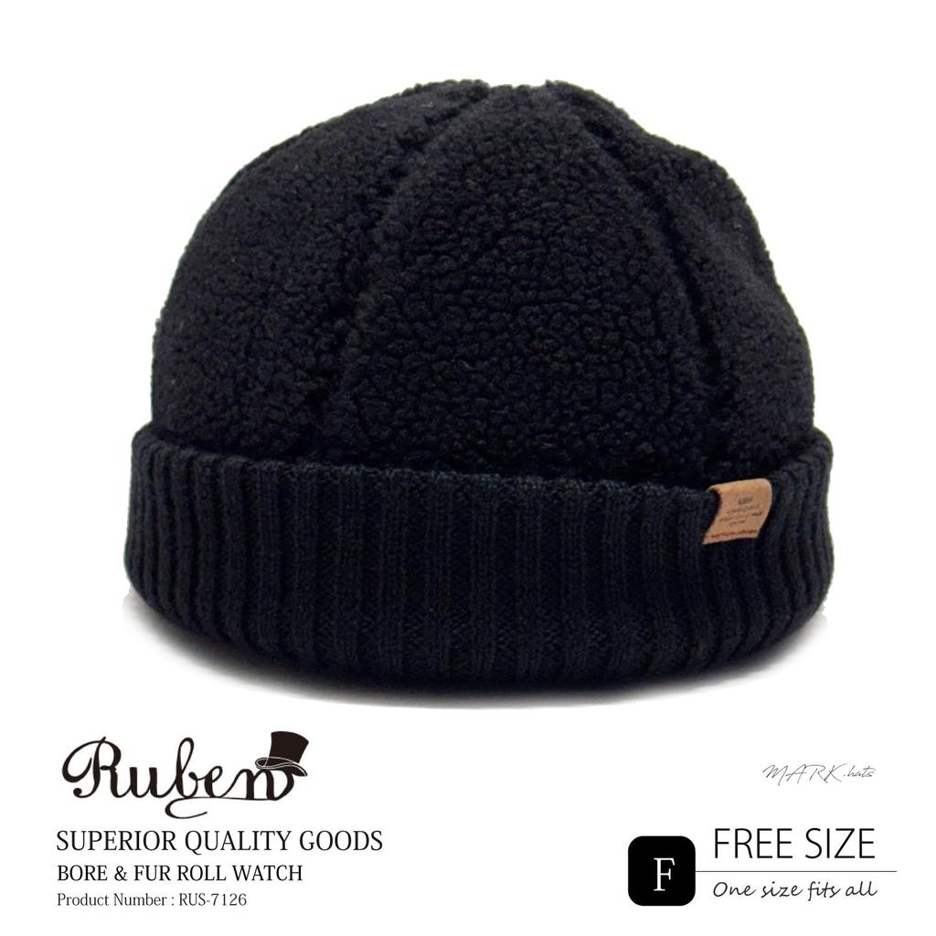 BORE RIB ROLL WATCH Boa Rib Roll Watch Roll Cap Rib Knit Fur Lining Fisherman Cap Short Watch FREE Black [Ruben]